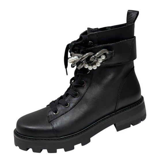 Karl Lagerfeld Women's Combat Boots Maxi Chain Fem Size 8 NEW - Picture 1 of 9